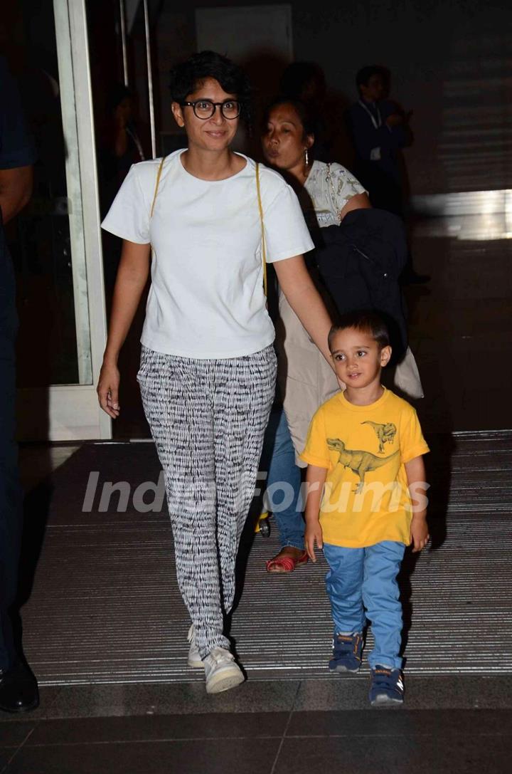 Kiran Rao was snapped with son Azad at Airport while returning from Disneyland Trip