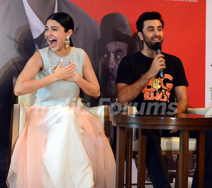 Anushka Sharma was snapped laughing out loud at the Promotions of Bombay Velvet in Delhi
