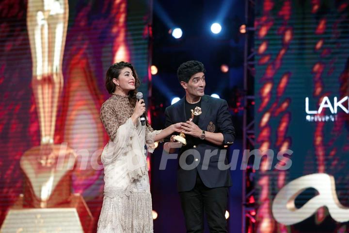 Jacqueline Fernandes and Manish Malhotra at AIBA Awards