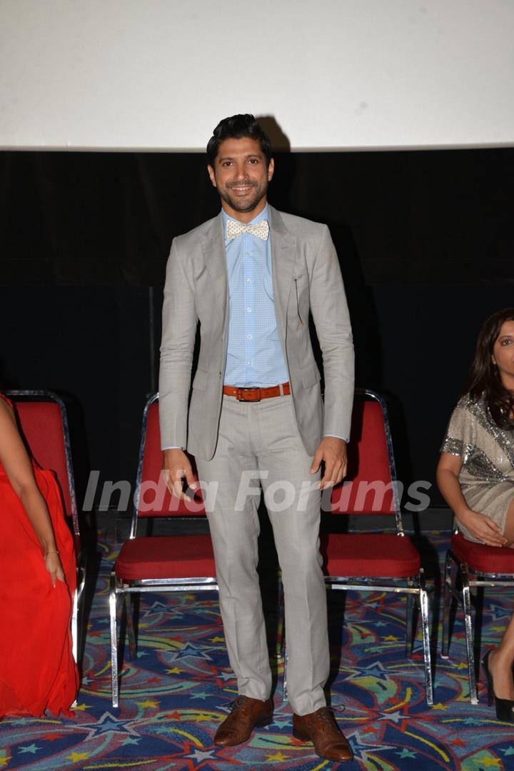 Farhan Akhtar poses for the media at the Press Meet of Dil Dhadakne Do at IIFA 2015