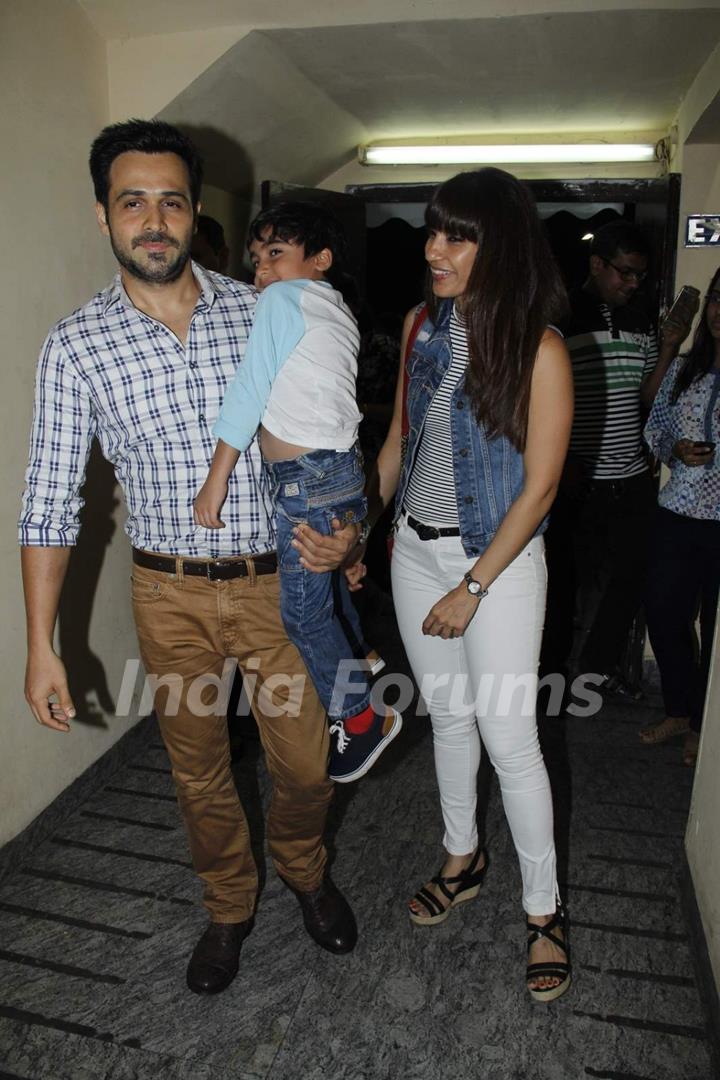 Emraan Hashmi poses with his Wife and Son at the Special Screening of Hamari Adhuri Kahani