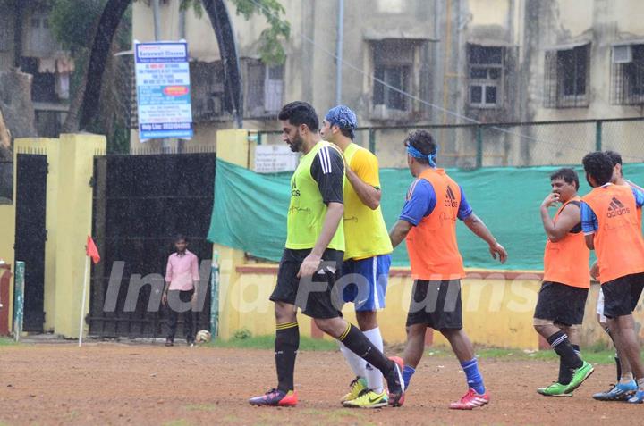 Abhishek and Ranbir at All Star Football Practice Session