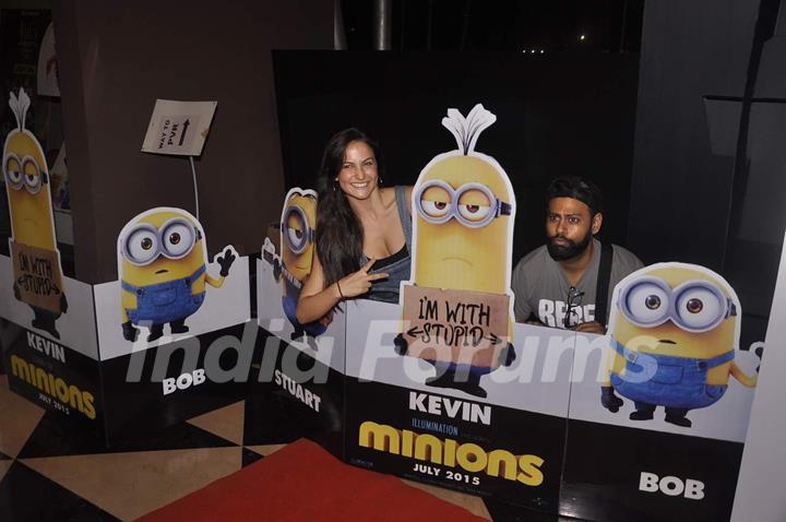 VJ Andy and Elli Avram poses for the media at the Premier of Minions