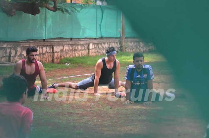 Arjun kapoor and Dino Morea Warm Up for the Soccer Match!