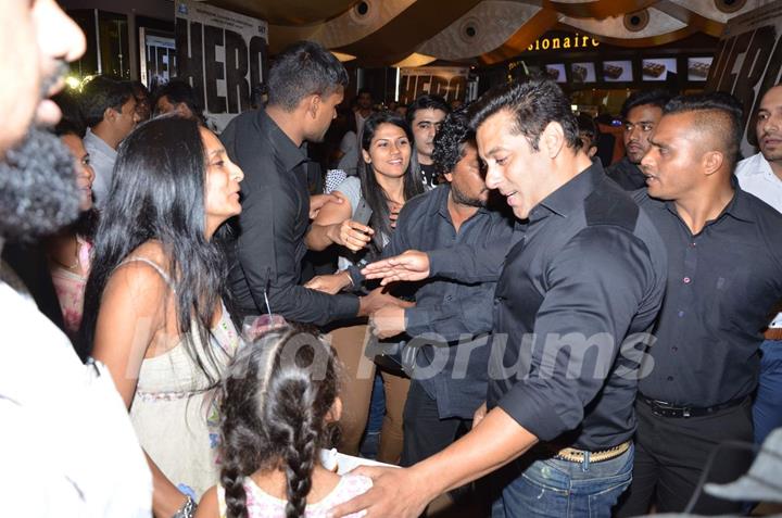 Salman Khan interacts with Suchitra Pillai and her daughter at the Trailer Launch of Hero