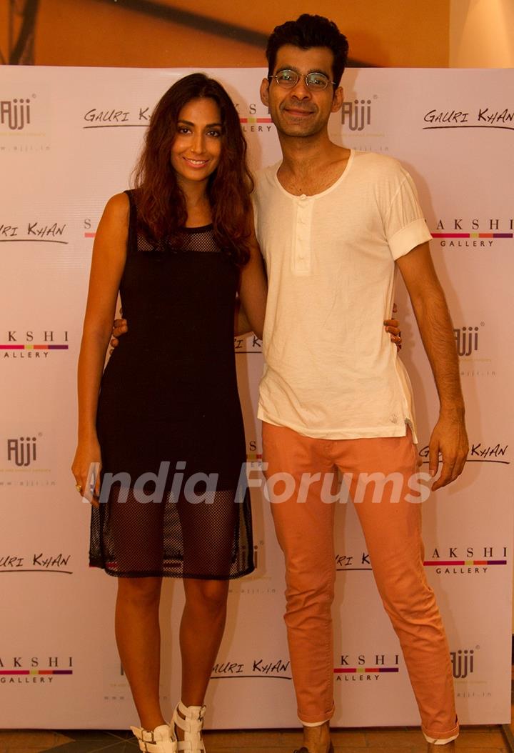 Monica Dogra With a Friend at Lekha Washington's Art Show