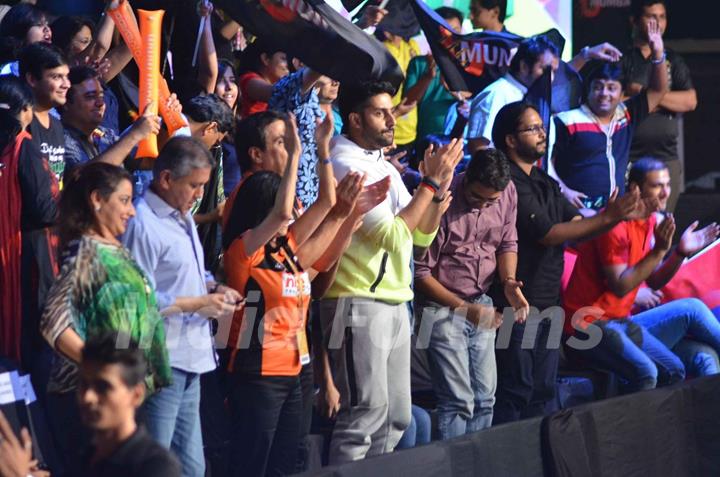 Abhishek Bachchan was snapped cheering for his team during the Pro Kabaddi Match