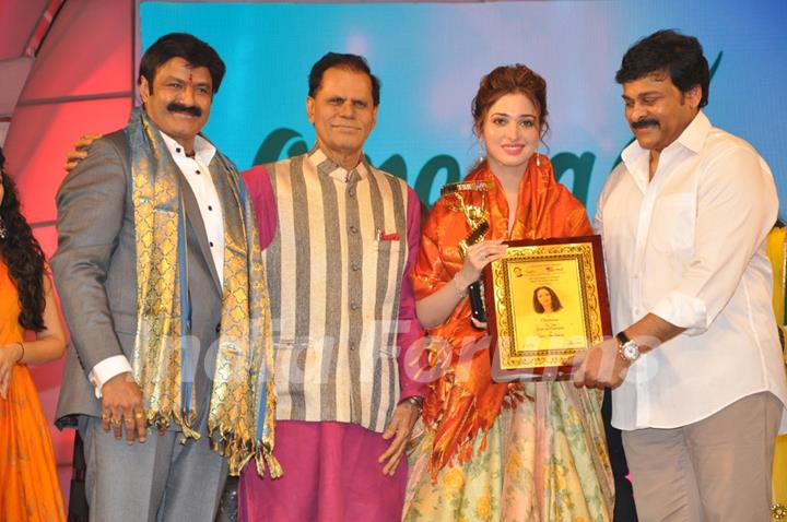 Tamannnaah Bhatia and Chiranjeevi at TSR Tv9 National Awards