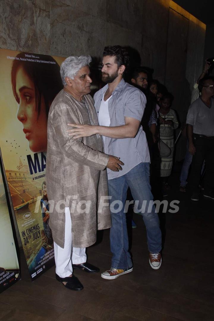 Javed Akhtar and Neil Nitin Mukesh at Special Screening of Masaan