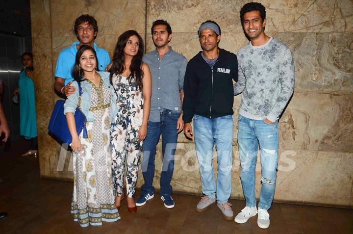 Chunky Pandey, Ritesh Sidhwani and Farhan Akhtar With Cast of Masaan for Screening