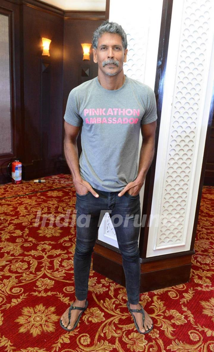 Triathalon Winner Milind Soman at Pinkathon Press Meet