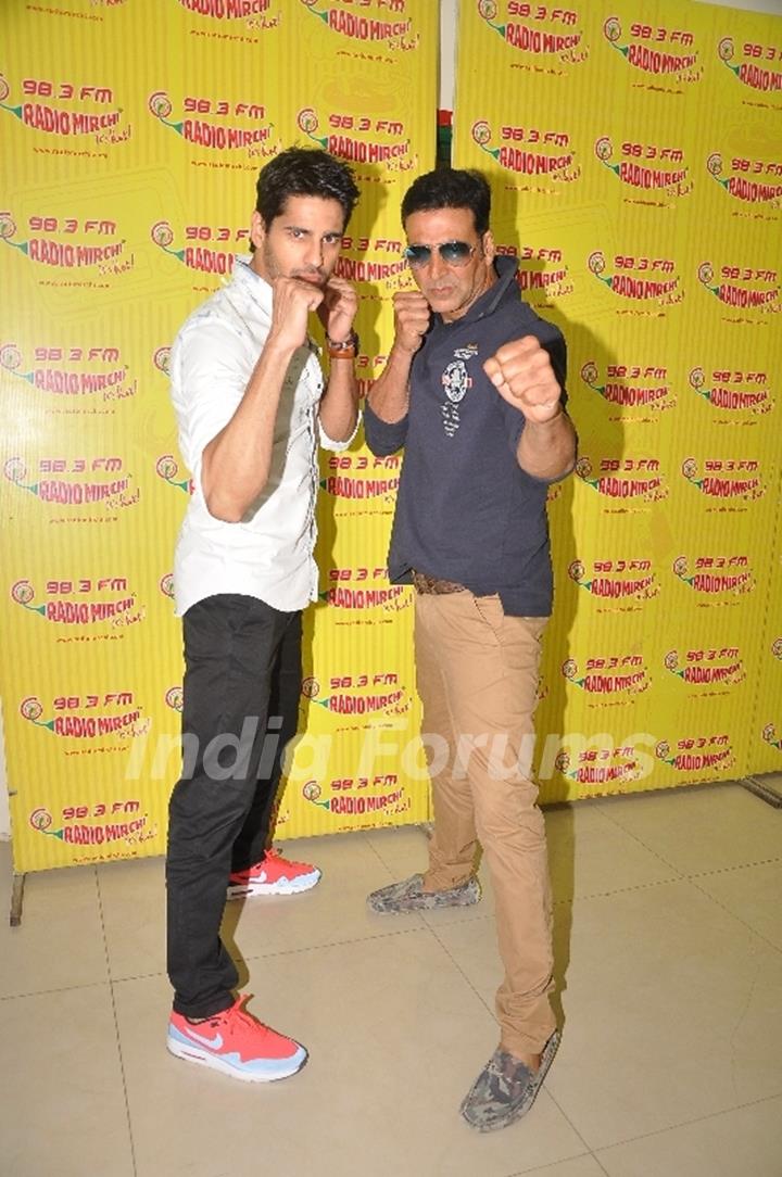 Sidharth Malhotra and Akshay Kumar for Promotions of Brothers at Radio Mirchi