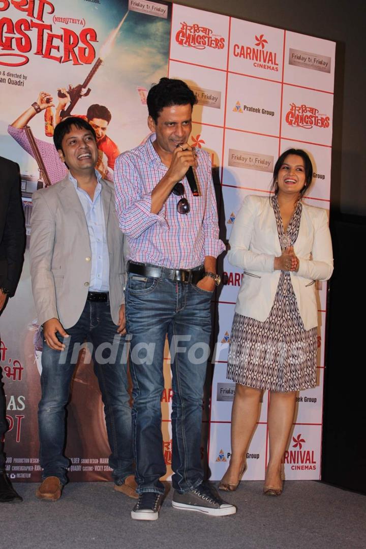 Manoj Bajpayee interacts with the audience at the Trailer Launch of Meeruthiya Gangsters
