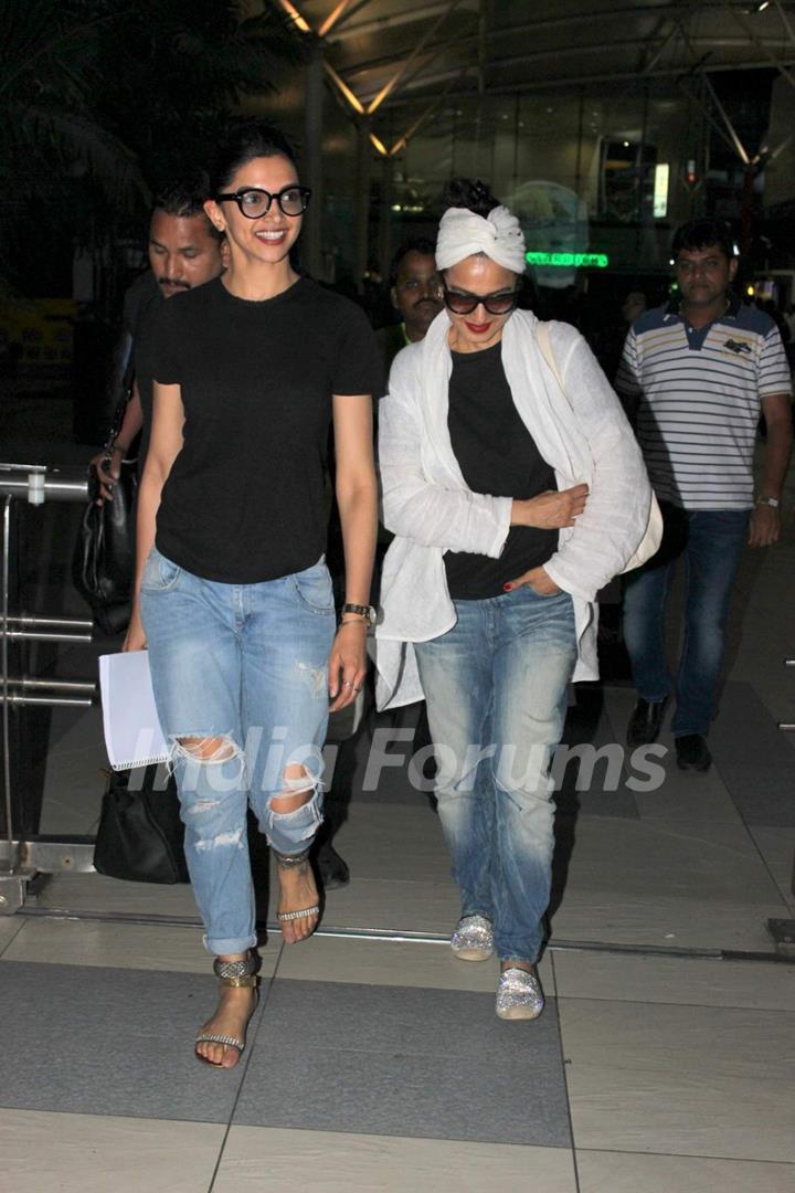 Bollywood Diva Deepika Padukone and Rekha Snapped at Airport