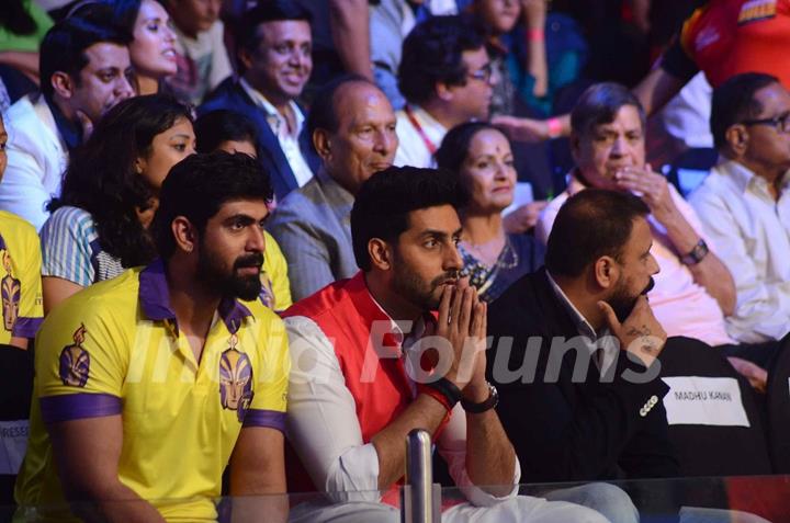 Rana Daggubati and Abhishek Bachchan at Pro Kabaddi Semi Finals