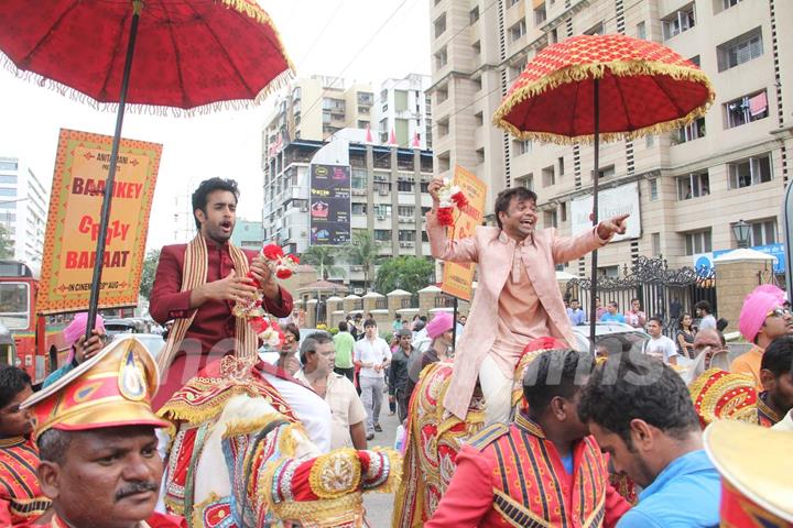 Satyajeet Dubey and Rajpal Yadav at Promotions of Baankey Ki Crazy Baraat