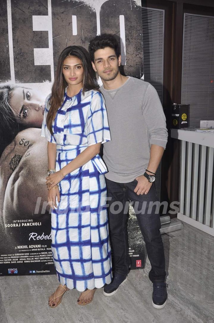 Athiya Shetty and Sooraj Pancholi for Promotions of Hero at Gold's Gym