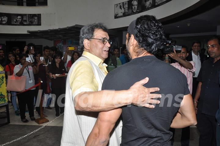 Farhan Akhtar Greets Subhash Ghai at Whistling Woods