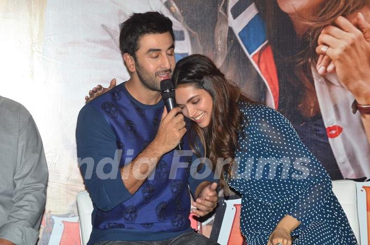 Deepika shares a laugh with Ranbir at the Trailer Launch of Tamasha