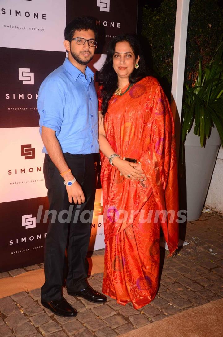Aditya Thackeray poses with his mother Rashmi Thackeray at Simone Khan's Store Anniversary
