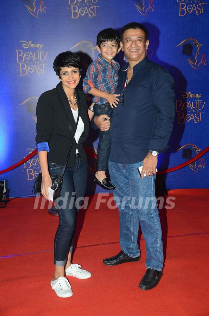 Mandira Bedi and Raj Kaushal with their Son at Screening of Beauty and The Beast