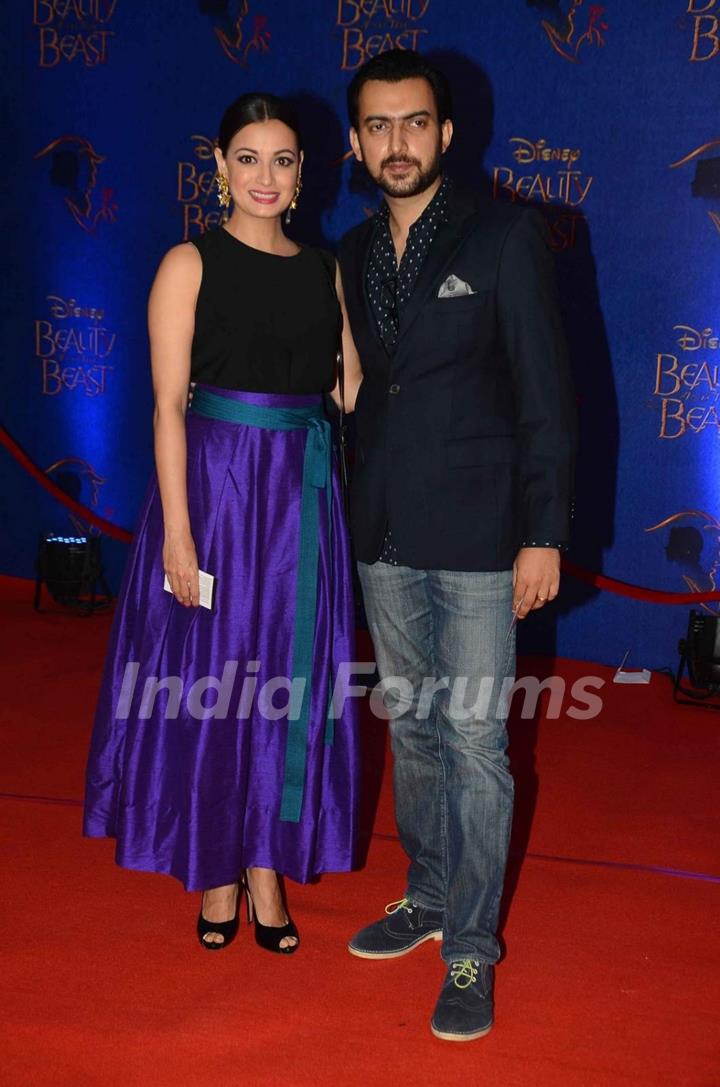 Dia Mirza with her Husband at Screening of Beauty and The Beast