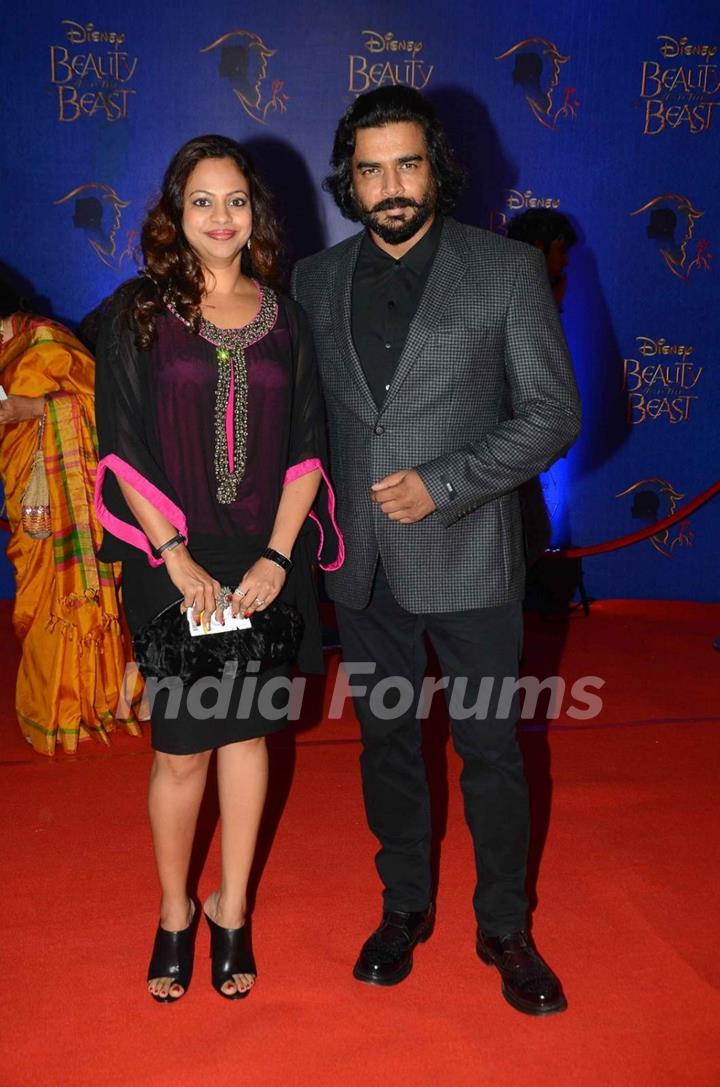 R . Madhavan with his Wife at Screening of Beauty and The Beast