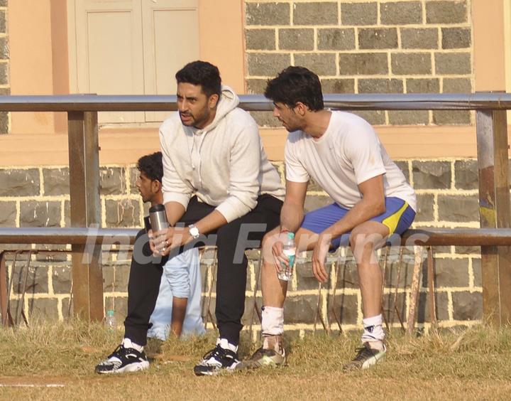 Abhshek Bachchan and Sidharth Malhotra Snapped Playing a Friendly Soccer Match