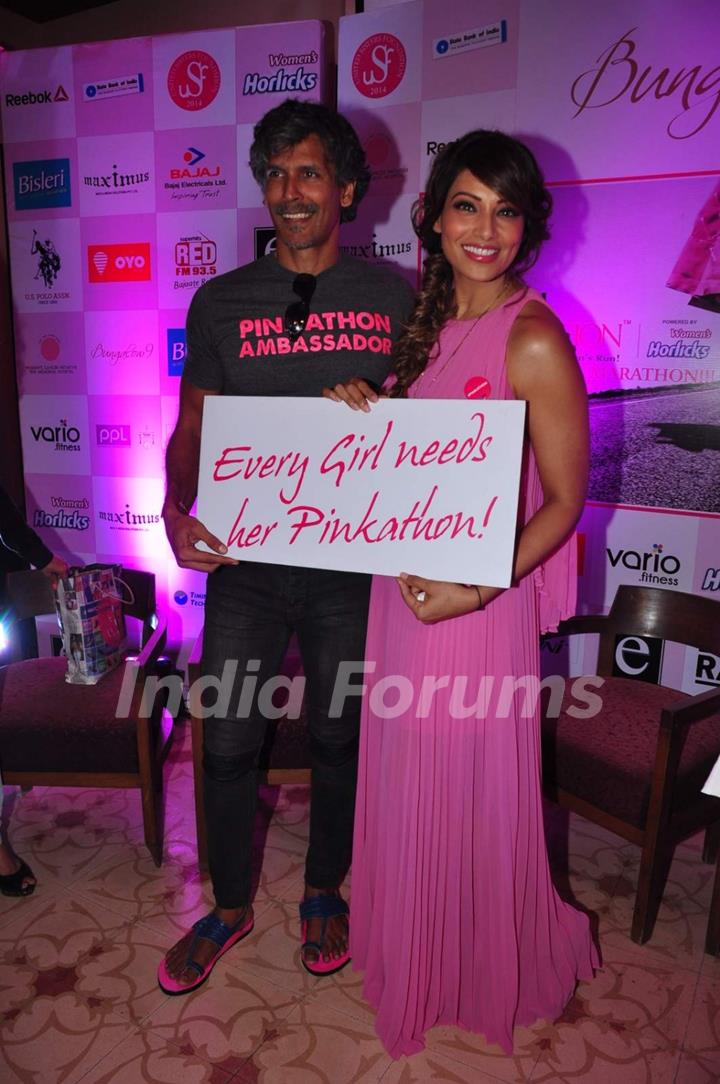 Milind soman and Bipasha Basu at Pinkathon Press Meet