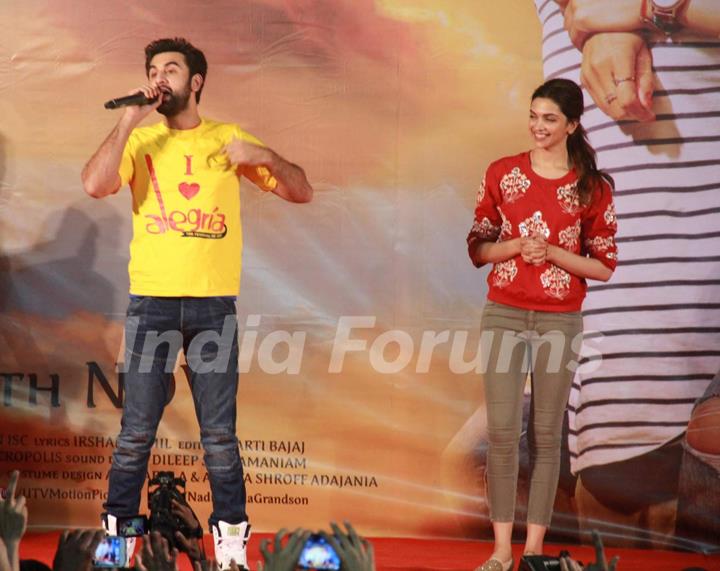 Ranbir Kapoor and Deepika Padukone at Promotions of Tamasha at Panvel