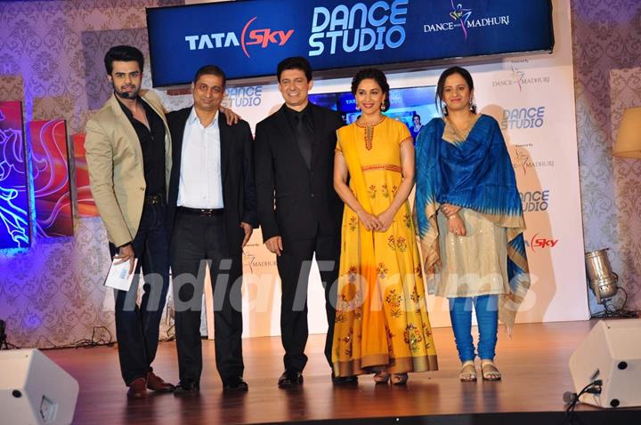 Host Manish Paul and Madhuri Dixit with her Husband at Launch of 'Dance Studio' Channel on Tata Sky