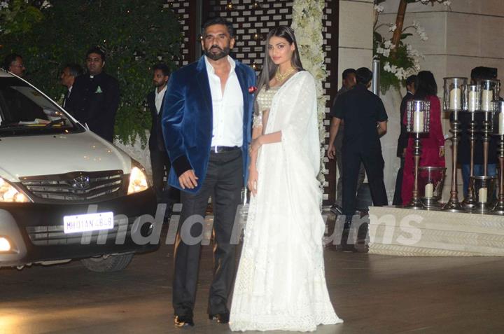 Suniel Shetty with daughter Athiya Shetty at Mukesh and Nita Ambani's Bash