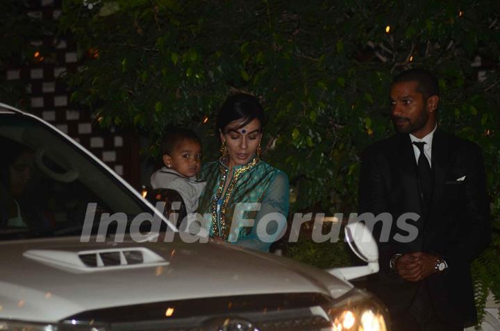 Shikhar Dhawan was snapped with Wife and daughter at Mukesh and Nita Ambani's Bash