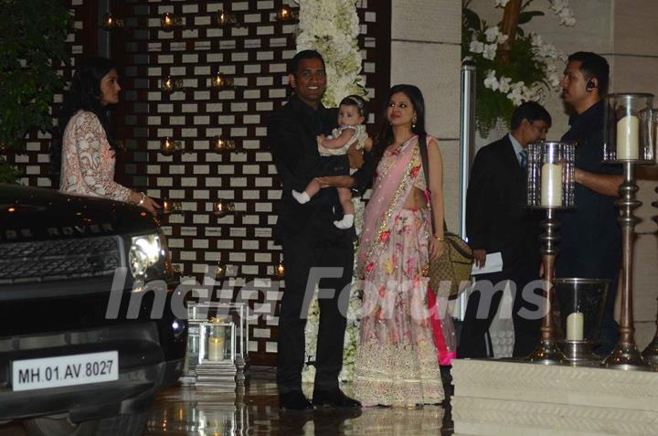 Dhoni was snapped with wife and daughter at Mukesh and Nita Ambani's Bash