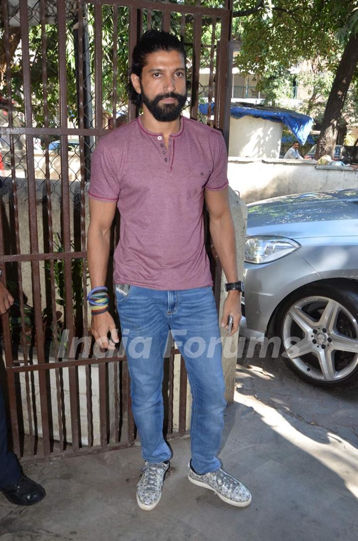 Farhan Akhtar arrives at Recording Studio for Wazir