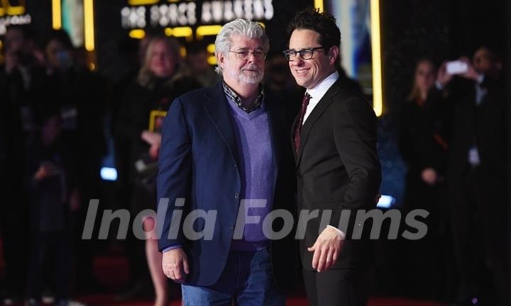 George Lucas and JJ Abrams at Premiere of 'Star Wars: The Force Awakens'