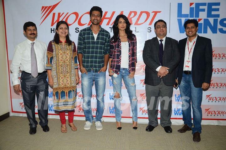 Vicky Kaushal and Sarah Jane Dias at Wockhardt Hospital