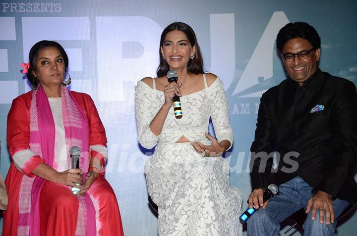 Shabana Azmi, Sonam Kapoor and Ram Madhvani at Trailer Launch of Neerja