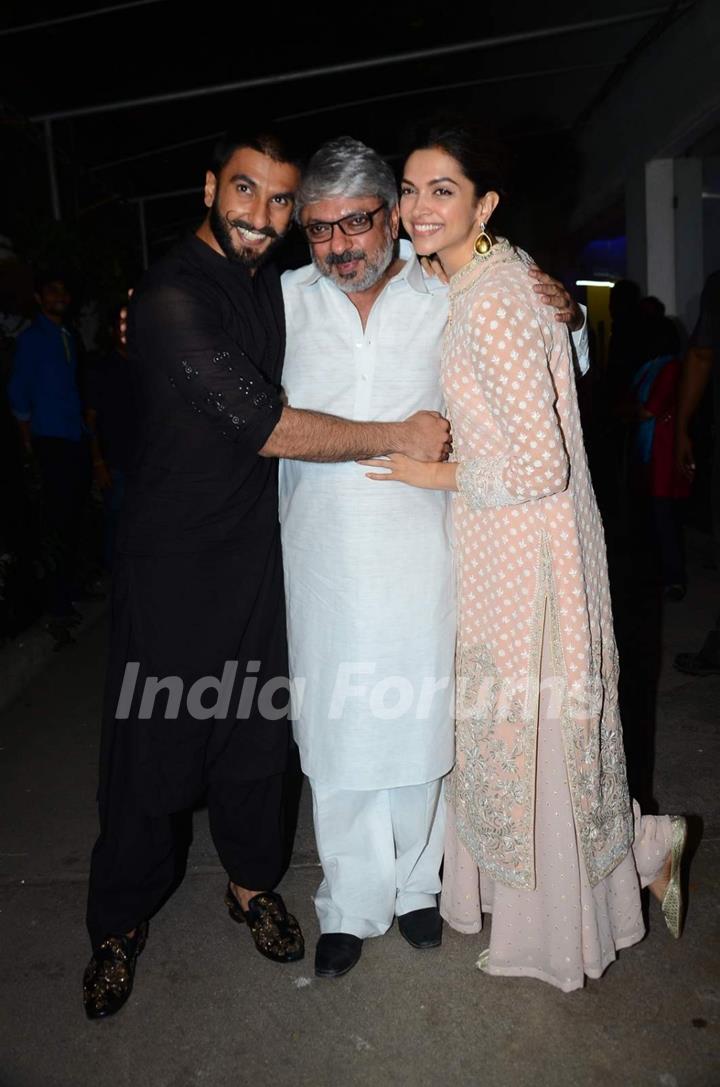 Ranveer Singh, Deepika Padukone and Sanjay Leela Bhansali at Special Screening of Bajirao Mastani