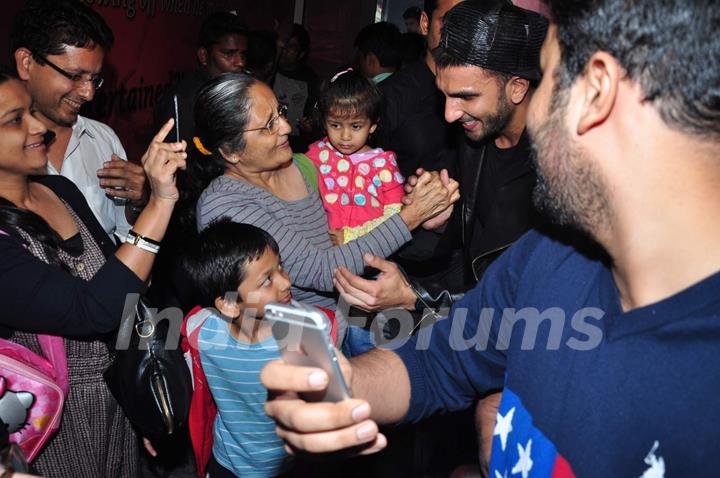 Ranveer Singh meets fans during a Visit to Cinema Theatres