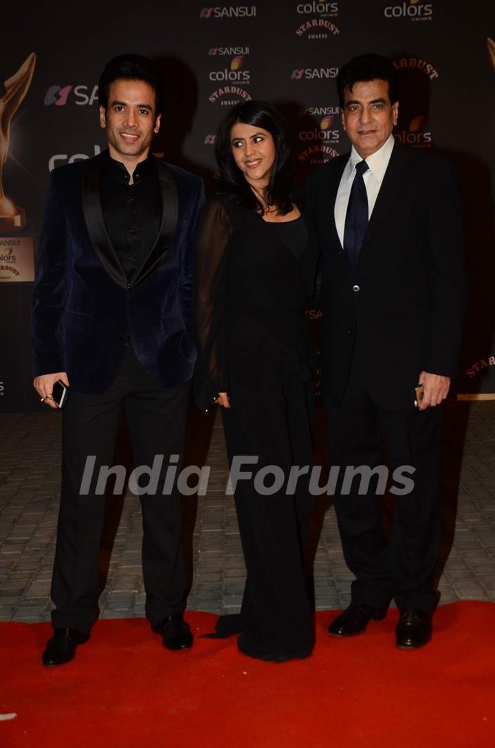 Tusshar Kapoor, Ekta Kapoor and Jeetendra at Stardust Awards