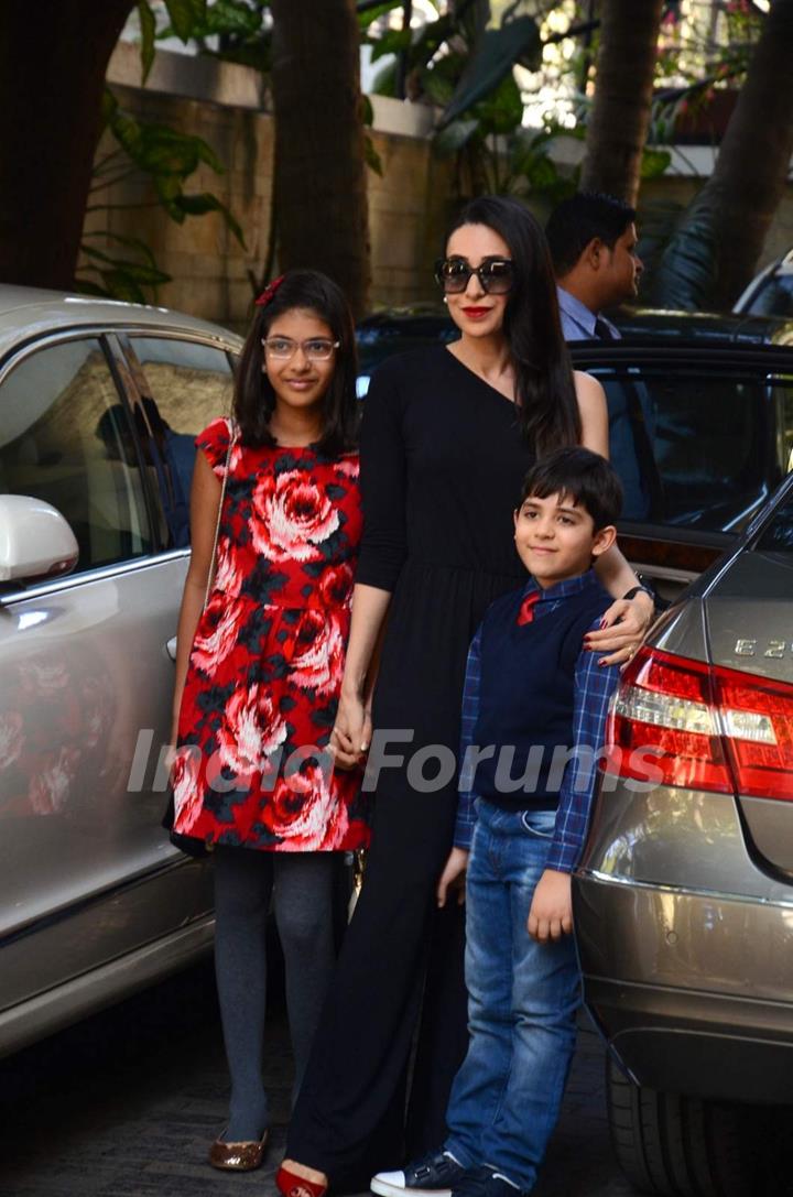 Karisma Kapoor poses with her Kids at Kapoor Family's Christmas Brunch