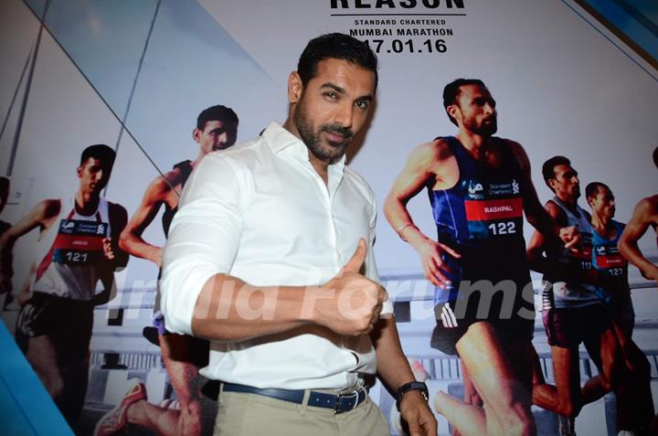 Handsome Hunk John Abraham at Press Meet of 'Mumbai Marathon'