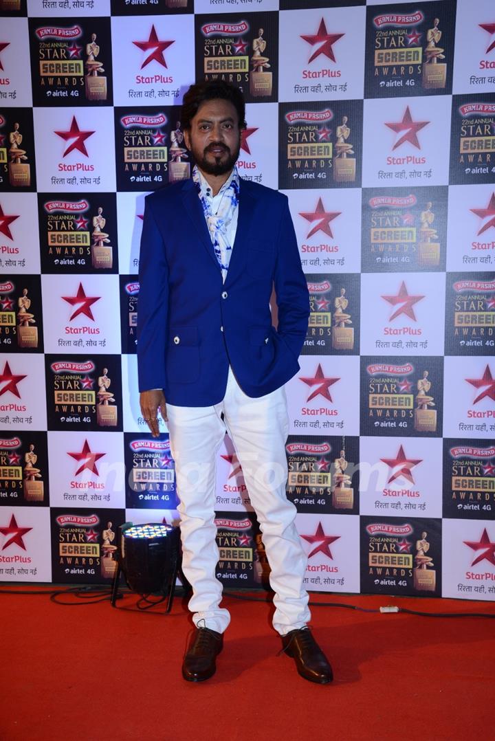 Irrfan Khan poses for the media at the 22nd Annual Star Screen Awards