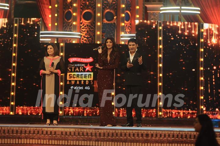 Shilpa Shetty, Farah Khan and Kapil Sharma at the 22nd Annual Star Screen Awards