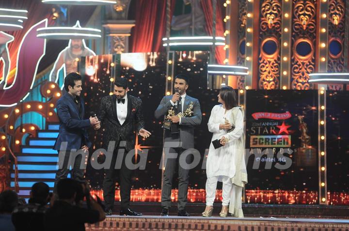 Ranveer Singh receiving his awards at the Annual Star Screen Awards