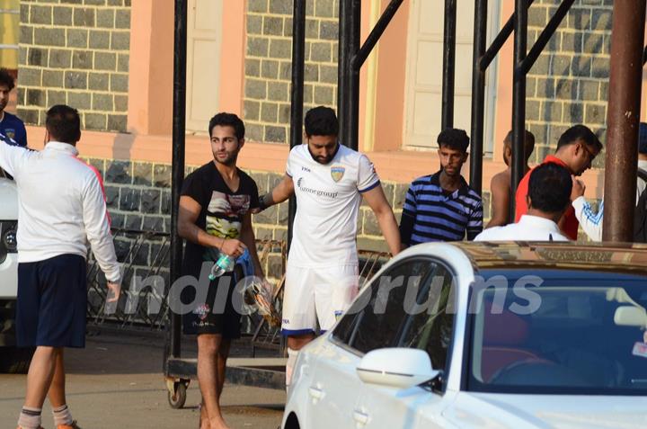 Abhishek Bachchan and Armaan Jain Snapped Practicing Soccer