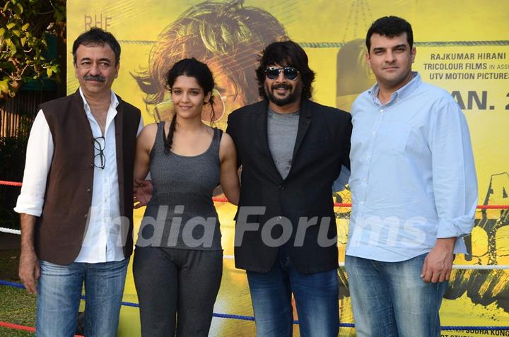 Raju Hirani, Ritika Singh, Madhavan and Siddharth Roy Kapur at Promotions of 'Saala Khadoos'