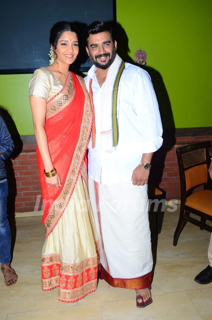 R. Madhavan and Ritika Singh pose for the media at Pongal Celebrations