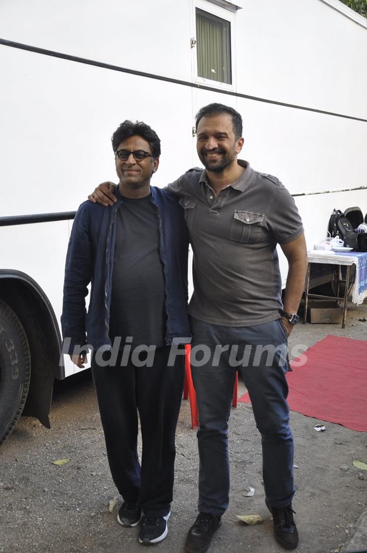 Atul Kasbekar with Ram Madhvani at snapped at Mehboob Studios